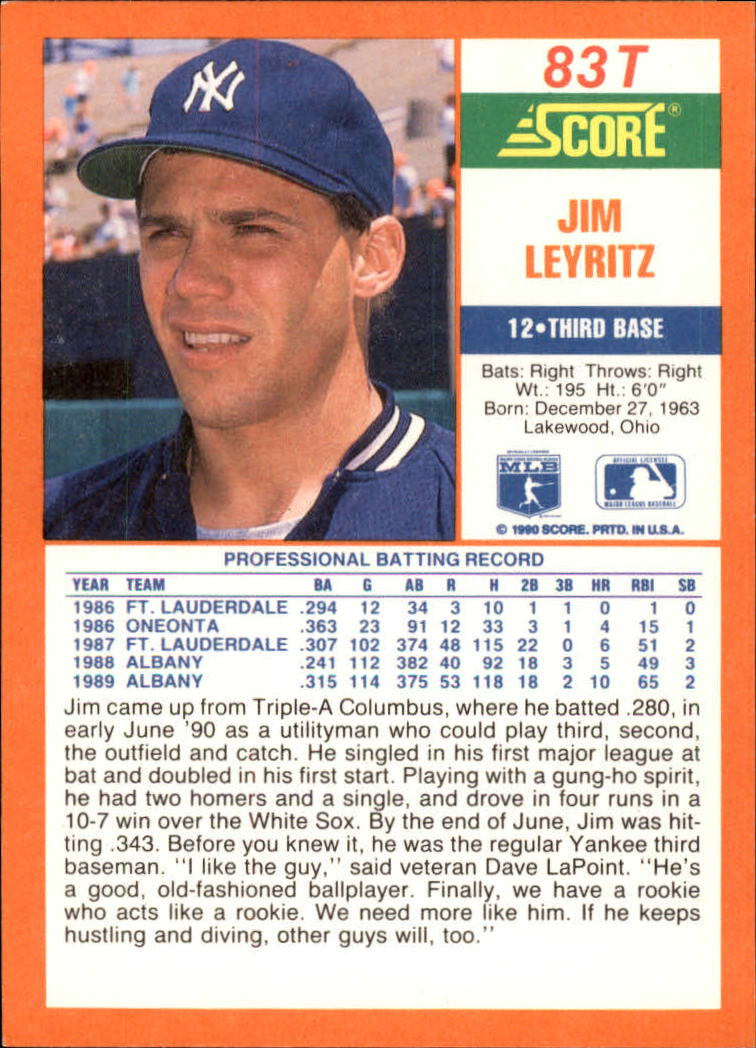 A9310- 1990 Score Rookie/Traded BB Card #s 1-110 -You Pick- 15+ FREE US SHIP - Picture 167 of 217