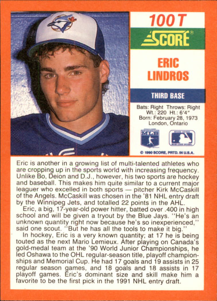 1990 Score Rookie/Traded #100T Eric Lindros back image