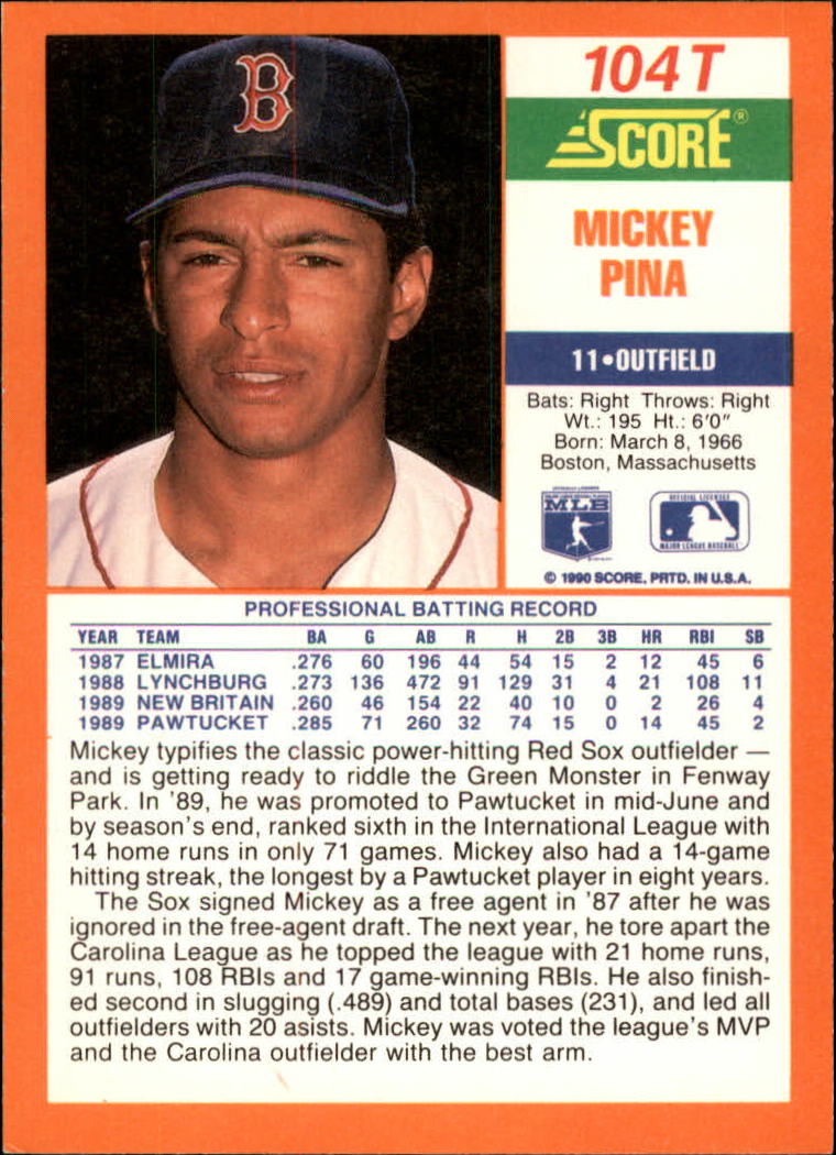 A9310- 1990 Score Rookie/Traded BB Card #s 1-110 -You Pick- 15+ FREE US SHIP - Picture 205 of 217