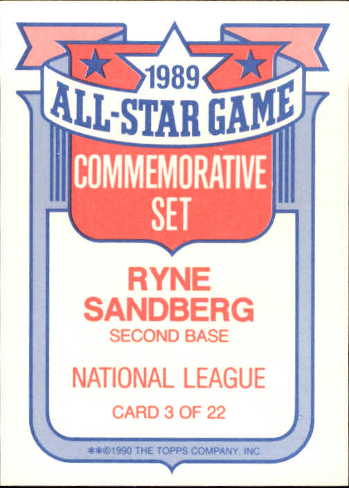 1990 Topps Glossy All-Stars #3 Ryne Sandberg back image