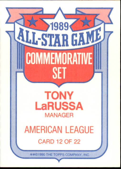 1990 Topps Glossy All-Stars #12 Tony LaRussa MG back image