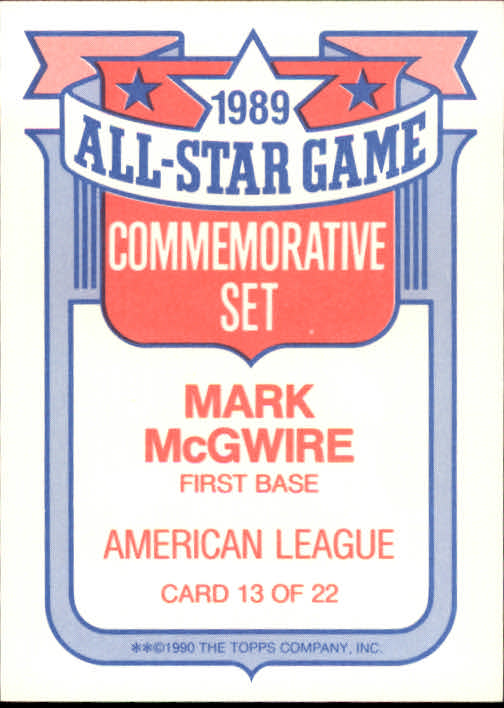 1990 Topps Glossy All-Stars #13 Mark McGwire back image