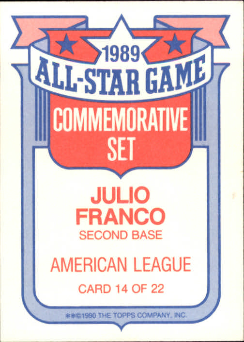 1990 Topps Glossy All-Stars #14 Julio Franco back image