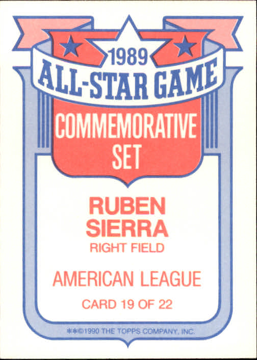 1990 Topps Glossy All-Stars #19 Ruben Sierra back image