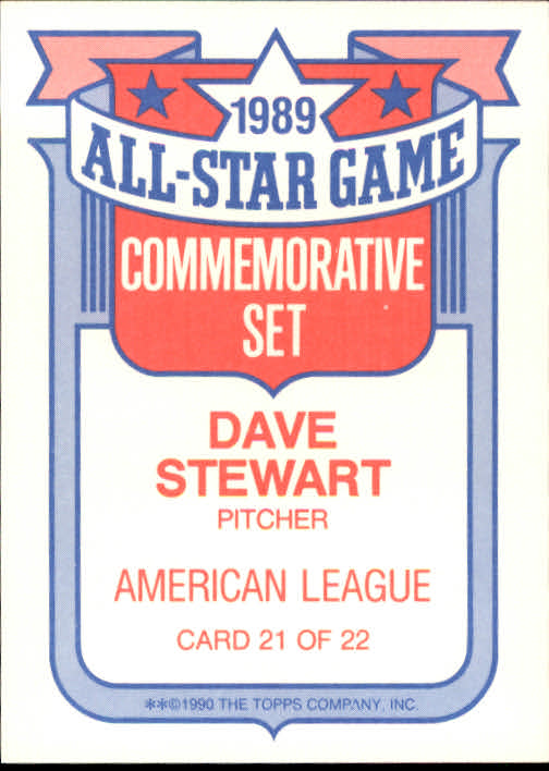 Dave Stewart 1990 Topps All Star Commemorative Set of 22 #21 Oakland A's