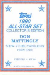 1990 Topps Glossy Send-Ins #11 Don Mattingly back image