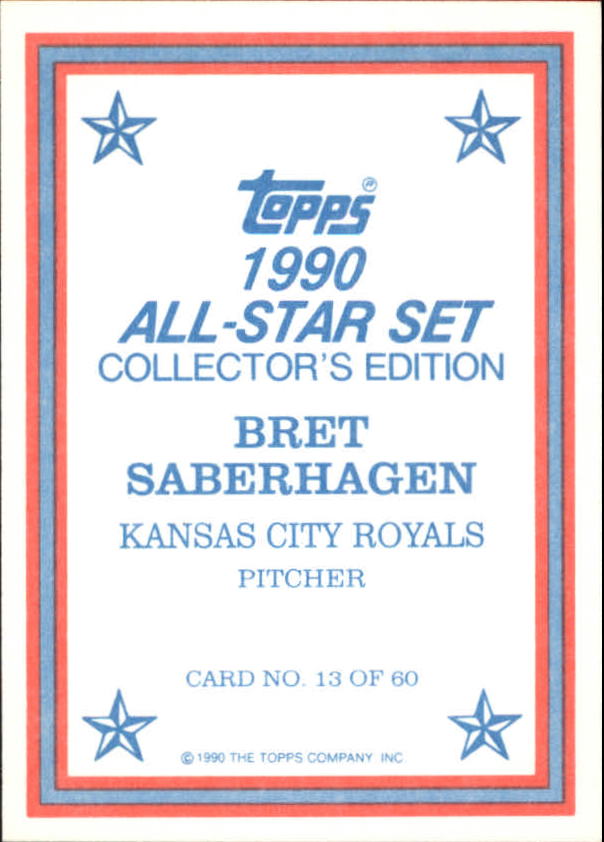 1990 Topps Glossy Send-Ins #13 Bret Saberhagen back image
