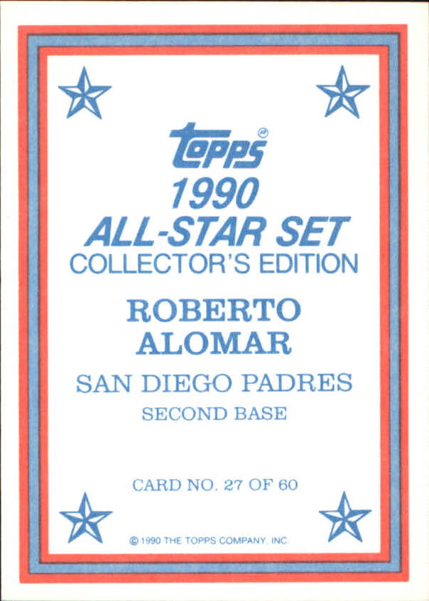 1990 Topps Glossy Send-Ins #27 Roberto Alomar back image