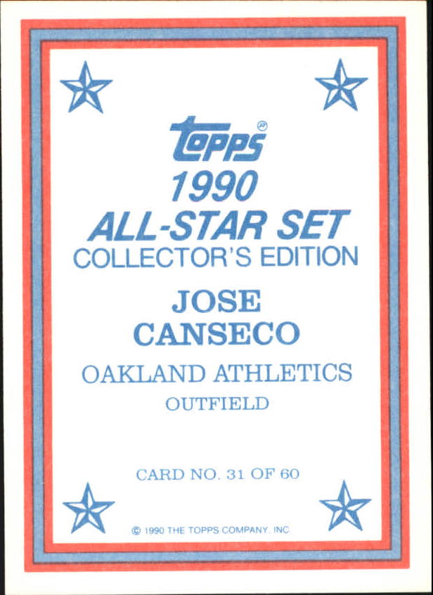 1990 Topps Glossy Send-Ins #31 Jose Canseco back image