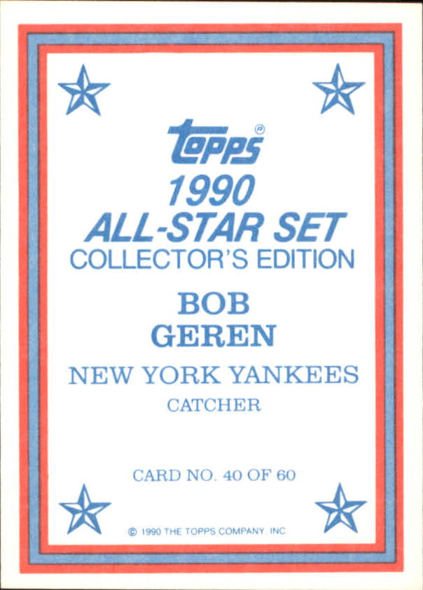 1990 Topps Glossy Send-Ins #40 Bob Geren back image