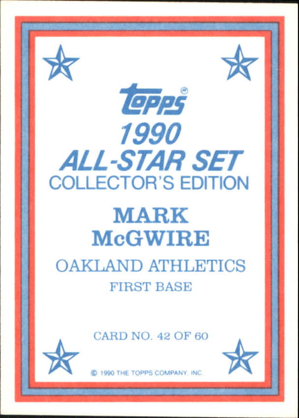 1990 Topps Glossy Send-Ins #42 Mark McGwire back image