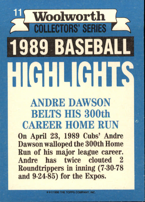 1990 Woolworth's Topps #11 Andre Dawson back image