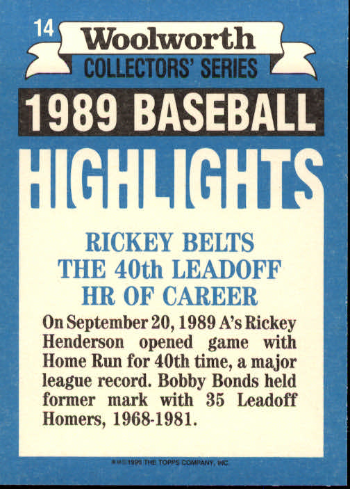1990 Woolworth's Topps #14 Rickey Henderson back image
