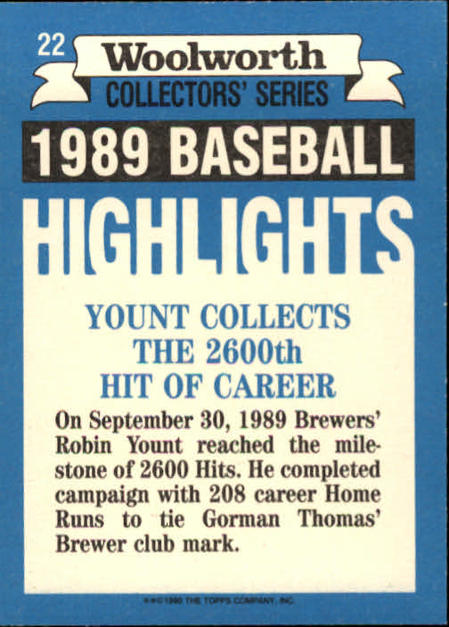 1990 Woolworth's Topps #22 Robin Yount back image