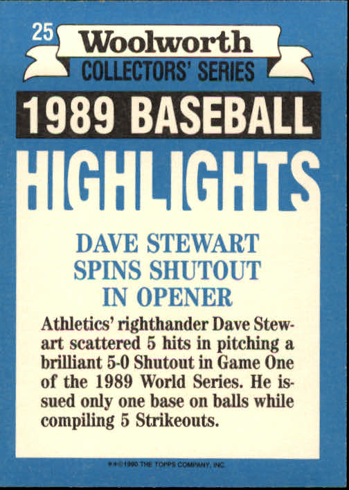 1990 Woolworth's Topps #25 Dave Stewart back image