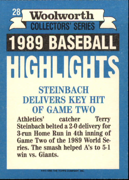 1990 Woolworth's Topps #28 Terry Steinbach back image