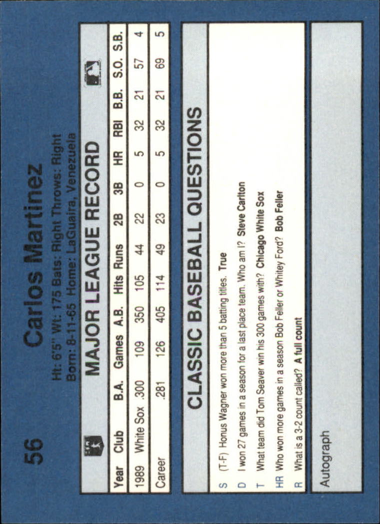 1990 Classic Blue #56 Carmelo Martinez back image