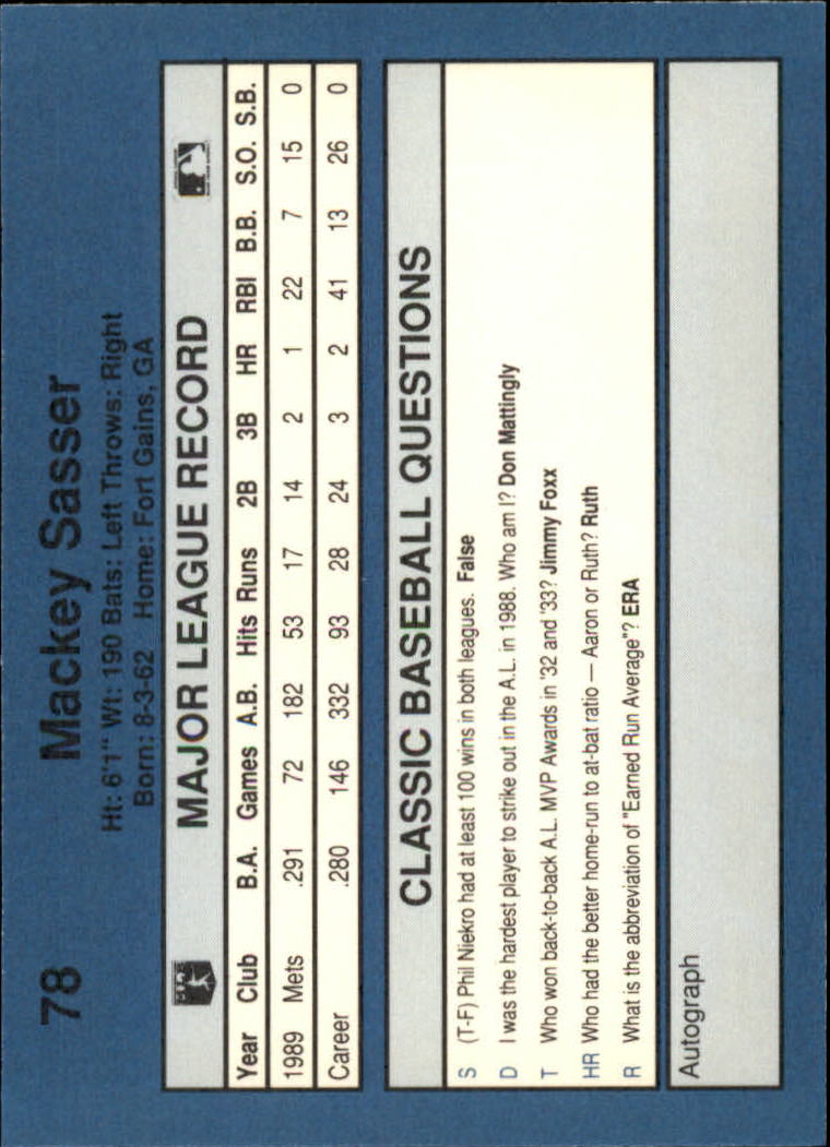 1990 Classic Blue #78 Mackey Sasser back image