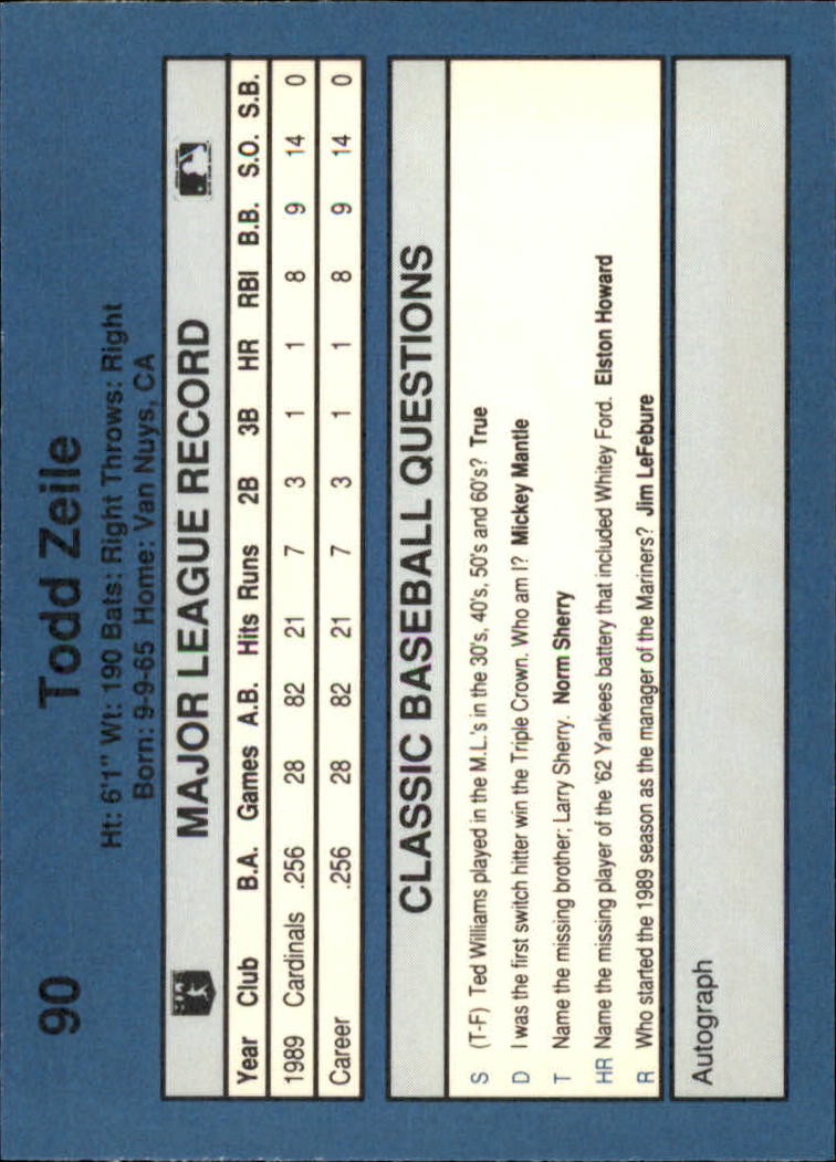 1990 Classic Blue #90 Todd Zeile back image