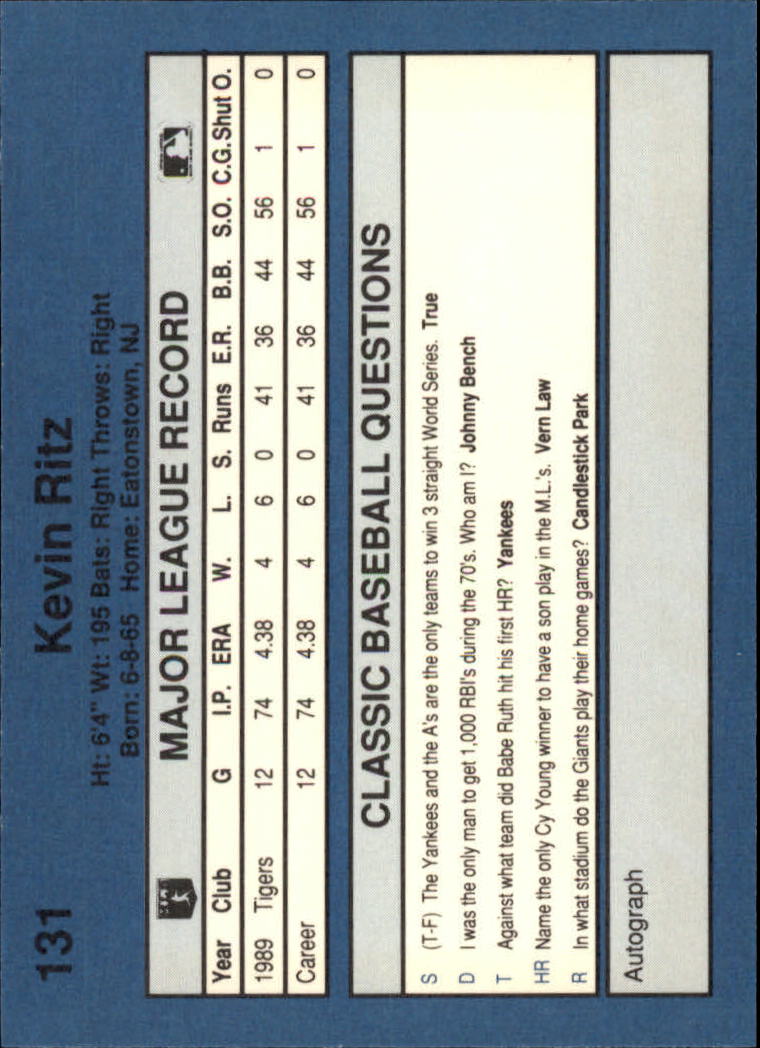 1990 Classic Blue #131 Kevin Ritz back image