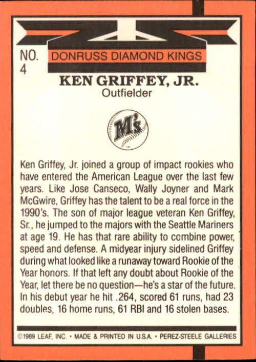 1990 Donruss #4 Ken Griffey Jr. DK back image