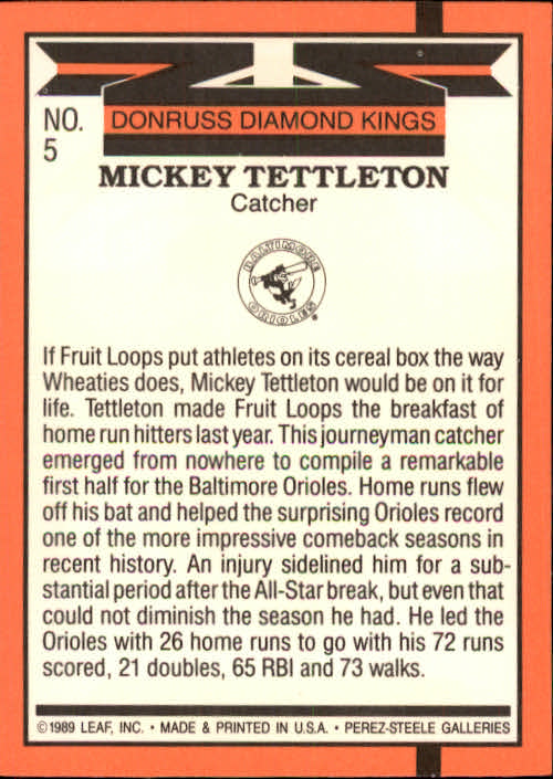 1990 Donruss #5 Mickey Tettleton DK back image