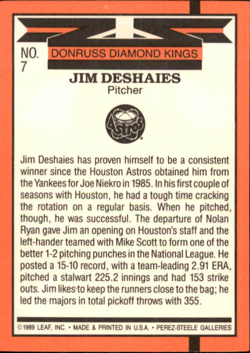 1990 Donruss #7 Jim Deshaies DK DP back image