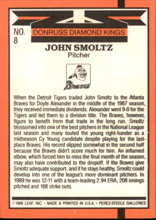 1990 Donruss #8 John Smoltz DK back image