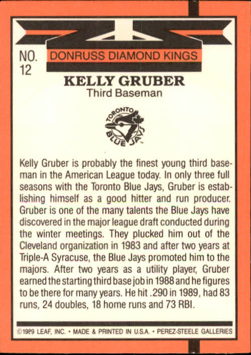 1990 Donruss #12 Kelly Gruber DK back image