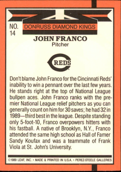 1990 Donruss #14 John Franco DK back image