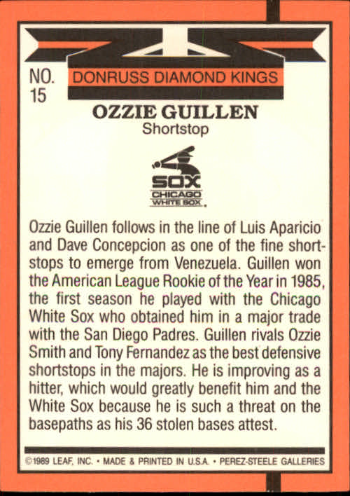 1990 Donruss #15 Ozzie Guillen DK back image