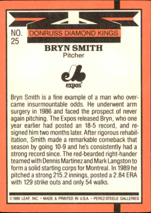 1990 Donruss #25 Bryn Smith DK back image