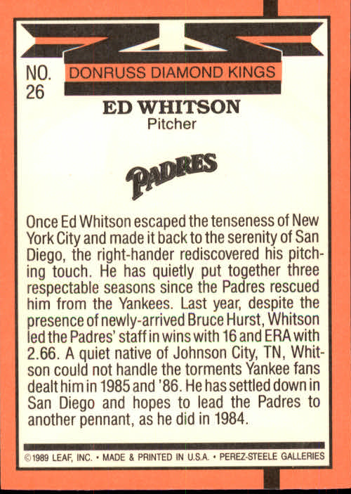 1990 Donruss #26 Ed Whitson DK DP back image