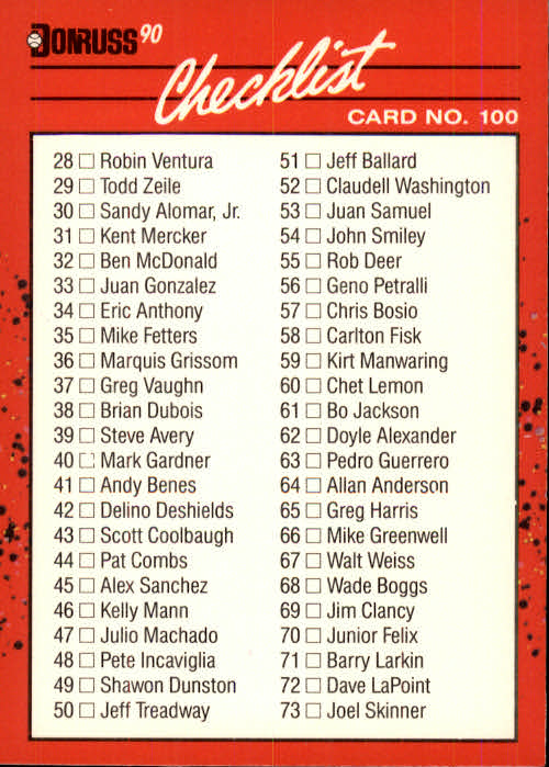 1990 Donruss #100A Checklist 28-129 back image