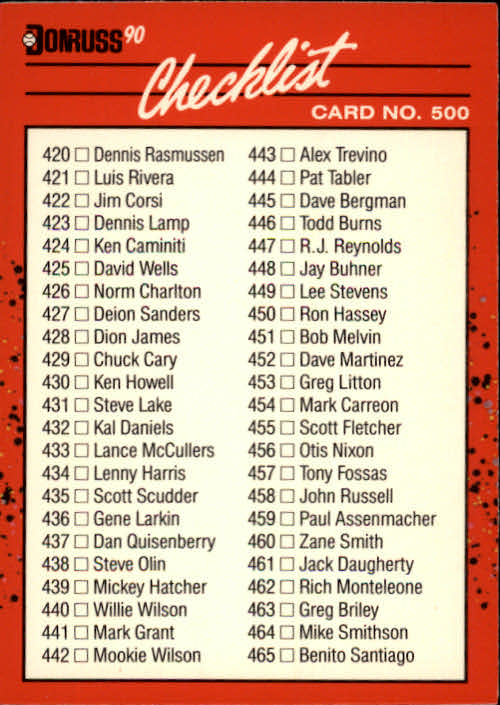 1990 Donruss 500A Checklist 436537 DP NMMT Cards And Stuff