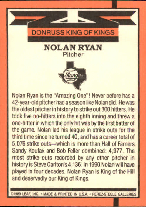 1990 Donruss #665 Nolan Ryan KING COR back image