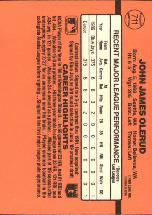 1990 Donruss John Olerud Rookie Baseball Card #711 Nm-Mint FREE SHIPPING