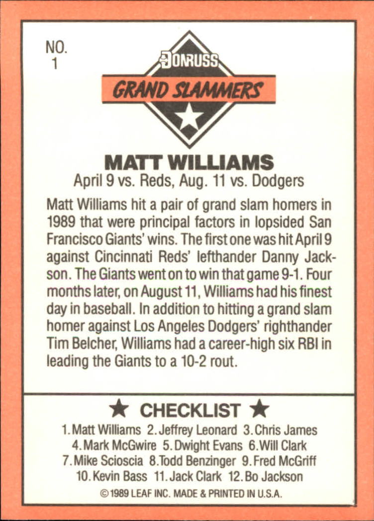 Matt Williams Signed SF Giants 1990 Donruss Baseball Card Beckett