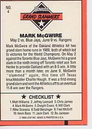 1990 Donruss Grand Slammers #4 Mark McGwire back image