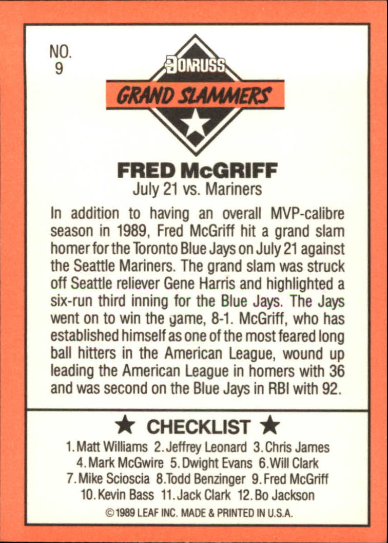 1990 Donruss Grand Slammers #9 Fred McGriff back image