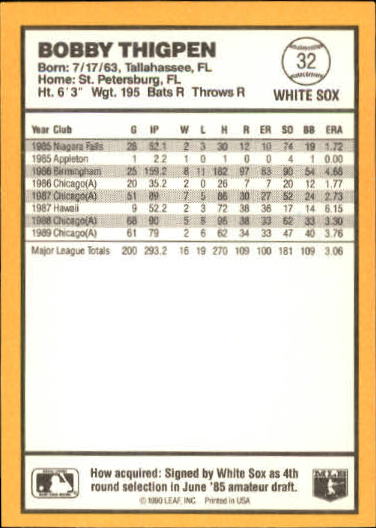 1990 Donruss Best AL #32 Bobby Thigpen back image