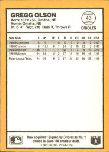 1990 Donruss Best AL #43 Gregg Olson back image