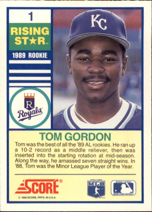 1990 Score Rising Stars #1 Tom Gordon back image