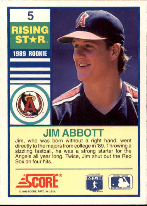 1990 Score Rising Stars #5 Jim Abbott back image