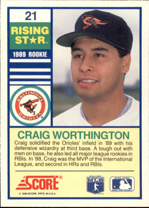 1990 Score Rising Stars #21 Craig Worthington back image