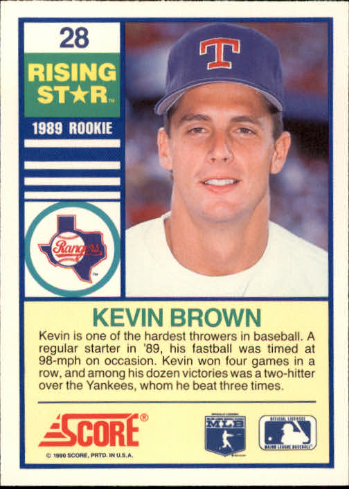 1990 Score Rising Stars #28 Kevin Brown back image