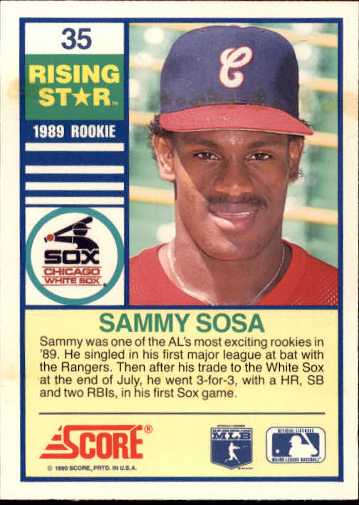 1990 Score Rising Stars #35 Sammy Sosa back image