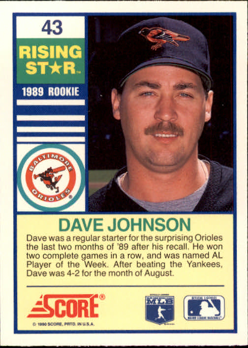 1990 Score Rising Stars #43 Dave Wayne Johnson back image