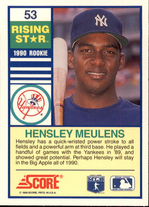 1990 Score Rising Stars #53 Hensley Meulens back image