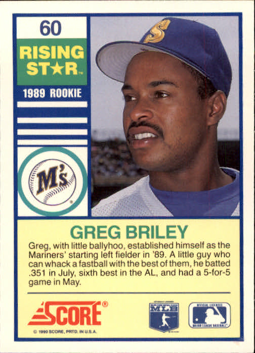 1990 Score Rising Stars #60 Greg Briley back image